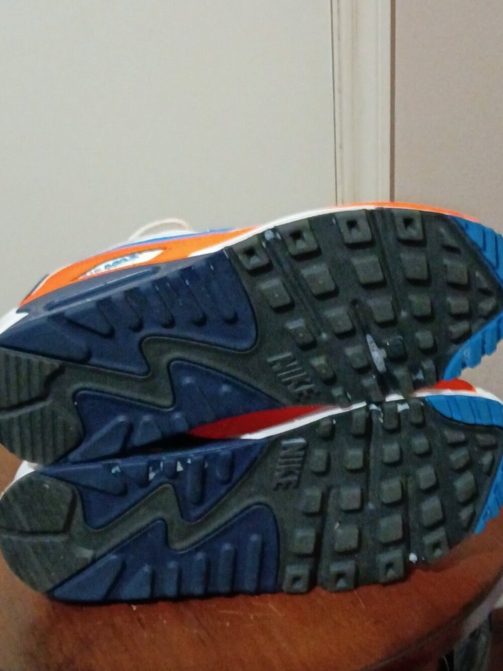 Men's Size 8 Nike Air Max 90 White Photo Blue Total Orange Lace Up AJ1285-104 - Picture 3 of 13